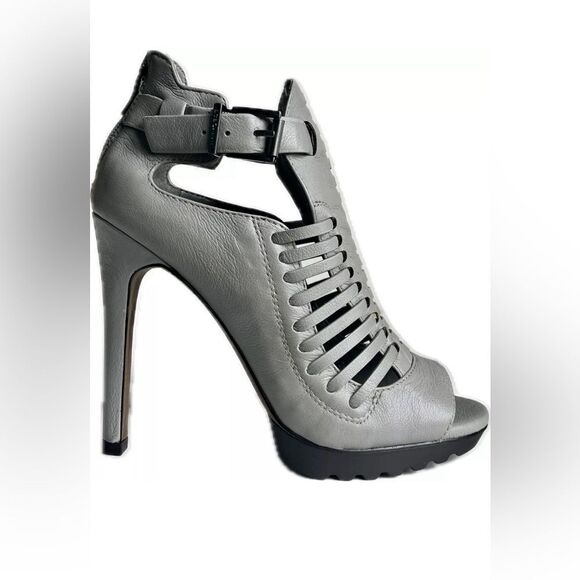 *BCBGeneration* Sz 8.5M Grey Woven Peep Toe Platform Leather Platform Heels - Picture 1 of 8